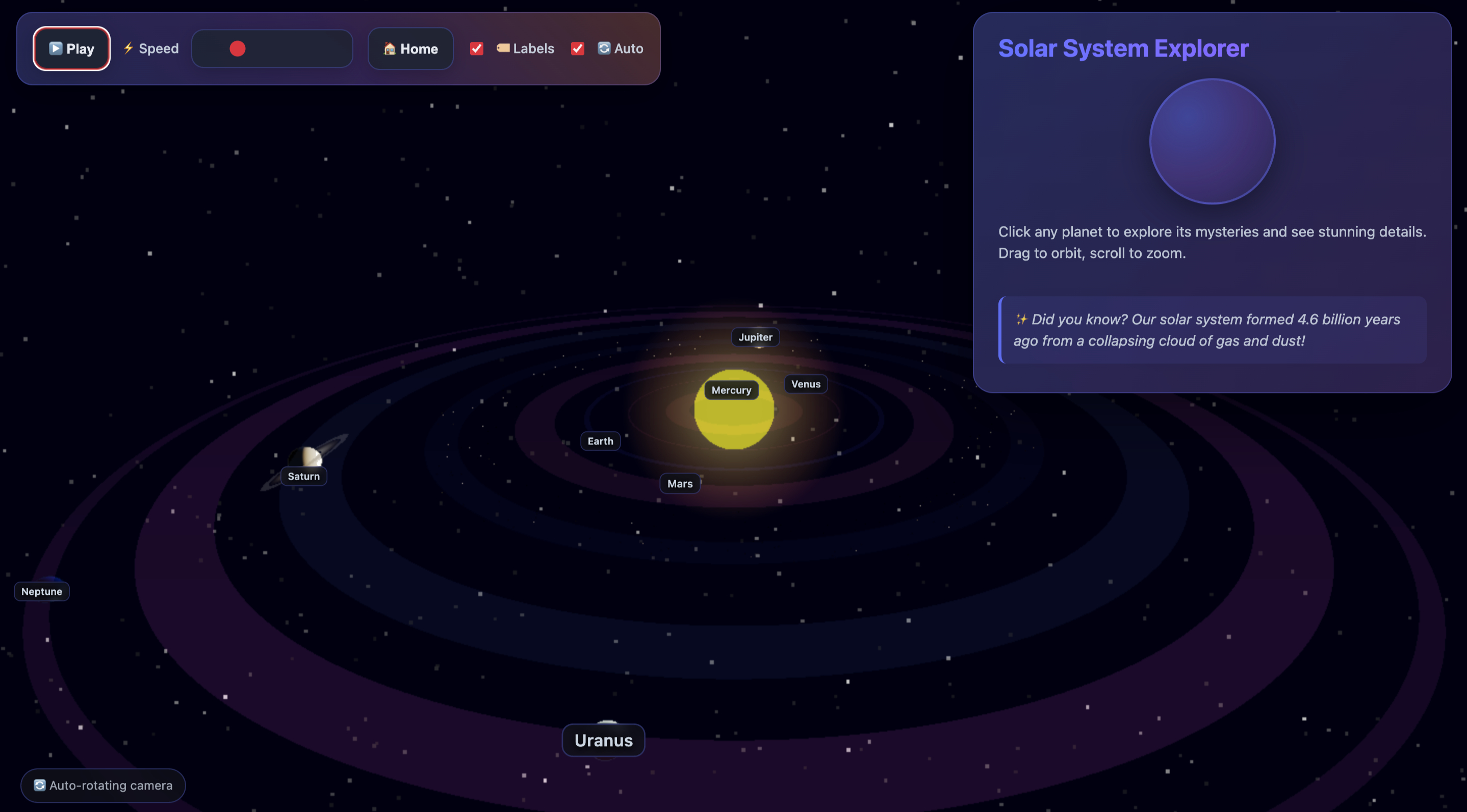 Stellar Odyssey solar system explorer screenshot